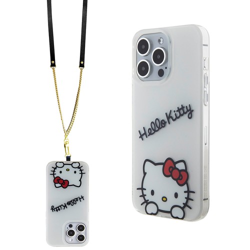 Hello Kitty для iPhone 14 Pro Max чехол Crossbody PC/TPU Dreaming Kitty + PU Strass strap Hard White