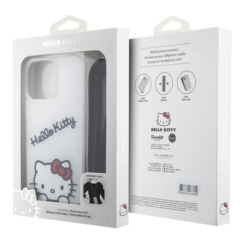 Hello Kitty для iPhone 14 Pro Max чехол Crossbody PC/TPU Dreaming Kitty + PU Strass strap Hard White