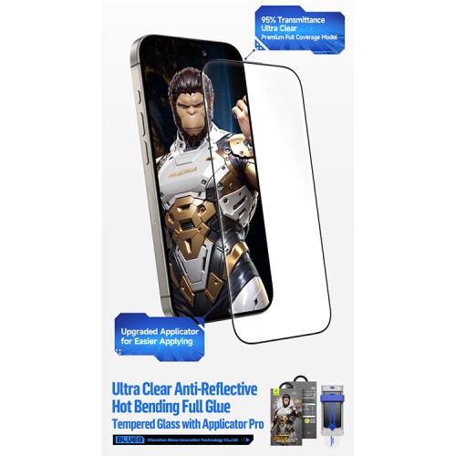 BlueO стекло для iPhone 16 Pro Max, 3D AR Curved Hot Bending Anti-reflective Black (+installer)