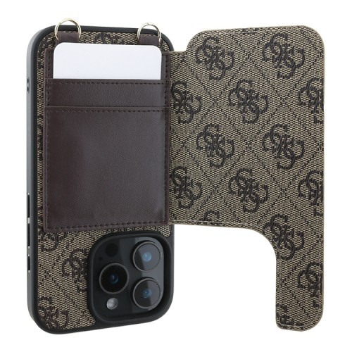 Guess для iPhone 16 Pro Max чехол Crossbody cardslots magnetic 4G Brown