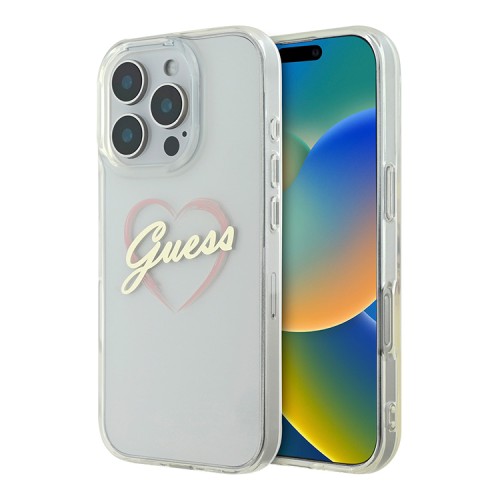 Guess для iPhone 16 Pro чехол PC/TPU Heart Transparent