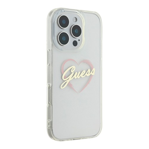 Guess для iPhone 16 Pro чехол PC/TPU Heart Transparent