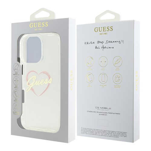 Guess для iPhone 16 Pro чехол PC/TPU Heart Transparent