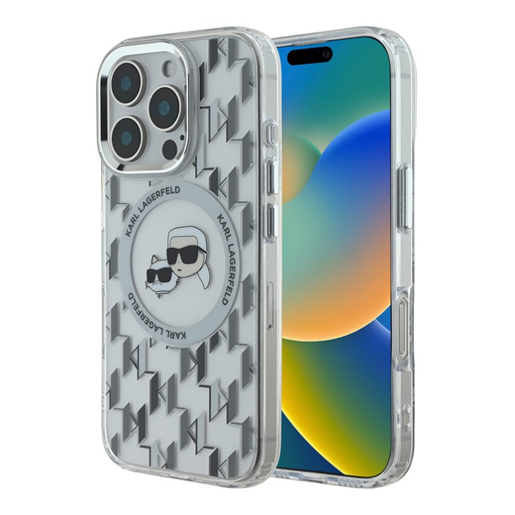 Karl Lagerfeld для iPhone 16 Pro Max чехол PC/TPU Monogram NFT Karl&Choupette прозрачный (MagSafe)