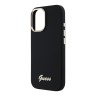 Guess для iPhone 16 чехол Liquid silicone Gold metal logo & Camera frame Hard Black