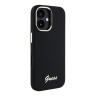 Guess для iPhone 16 чехол Liquid silicone Gold metal logo & Camera frame Hard Black