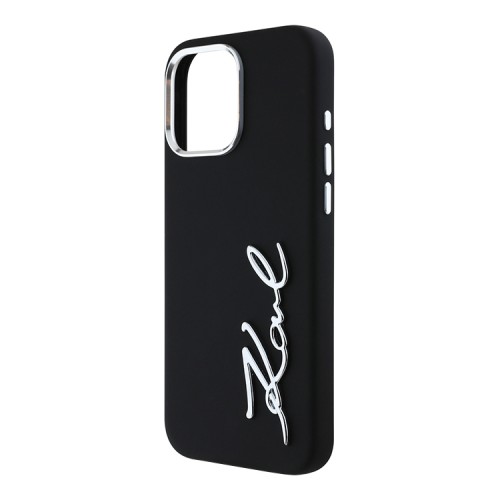 Karl Lagerfeld для iPhone 16 Pro Max чехол Liquid silicone Signature Metal logo & Camera frame Hard Black