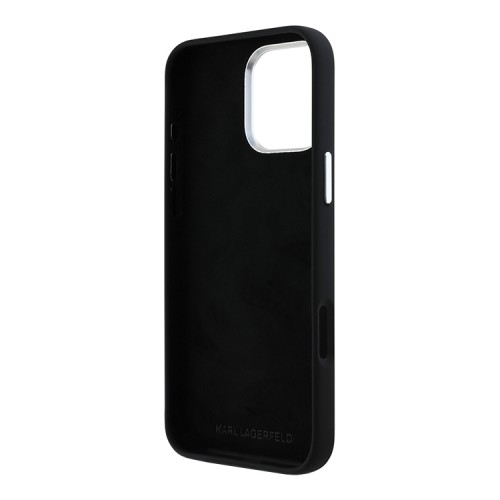 Karl Lagerfeld для iPhone 16 Pro Max чехол Liquid silicone Signature Metal logo & Camera frame Hard Black