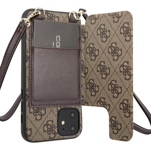 Чехол Guess 4G Crossbody cardslots magnetic Hard для iPhone 11, коричневый