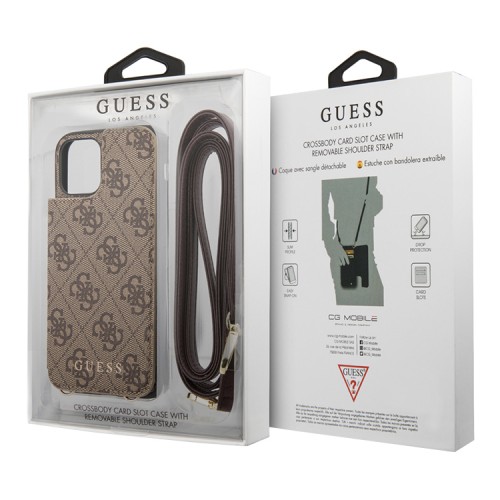 Чехол Guess 4G Crossbody cardslots magnetic Hard для iPhone 11, коричневый