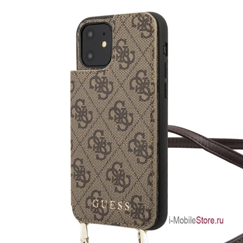 Чехол Guess 4G Crossbody cardslots magnetic Hard для iPhone 11, коричневый