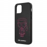 Чехол Karl Lagerfeld PU Ikonik outlines Metal logo Hard для iPhone 12 mini, черный/розовый
