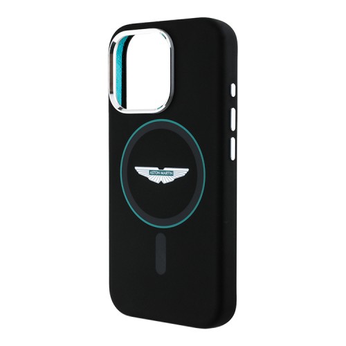 Aston Martin для iPhone 16 Pro чехол Liquid Silicone Green Circle Hard Black (MagSafe)