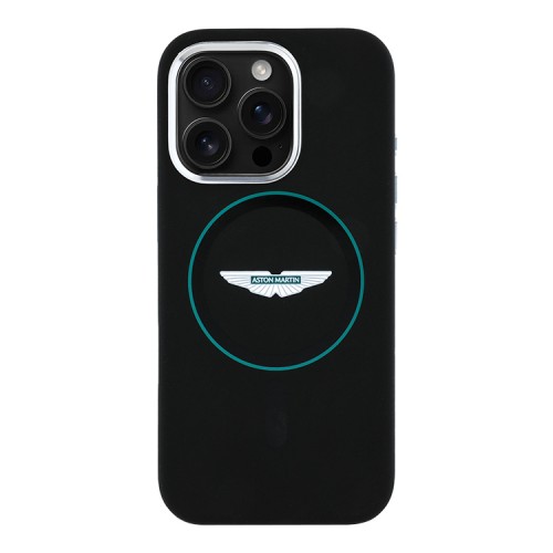 Aston Martin для iPhone 16 Pro чехол Liquid Silicone Green Circle Hard Black (MagSafe)