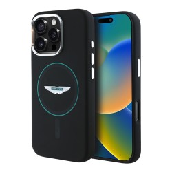 Aston Martin для iPhone 16 Pro чехол Liquid Silicone Green Circle Hard Black (MagSafe)