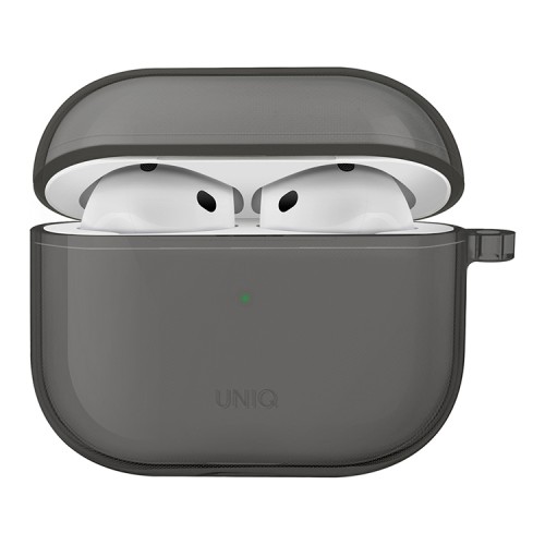 Uniq для Airpods 4 чехол Glase TPU case with carabin Smoke Grey