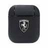 Чехол Ferrari Off-Track Genuine leather with Metal logo для AirPods 1/2, черный