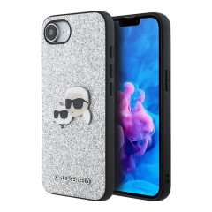 Karl Lagerfeld для iPhone 16e чехол Fixed glitters NFT Karl & Choupette metal Heads Hard Silver