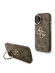 Guess для iPhone 16 чехол PU 4G Big metal logo and Camera Stand Hard Brown
