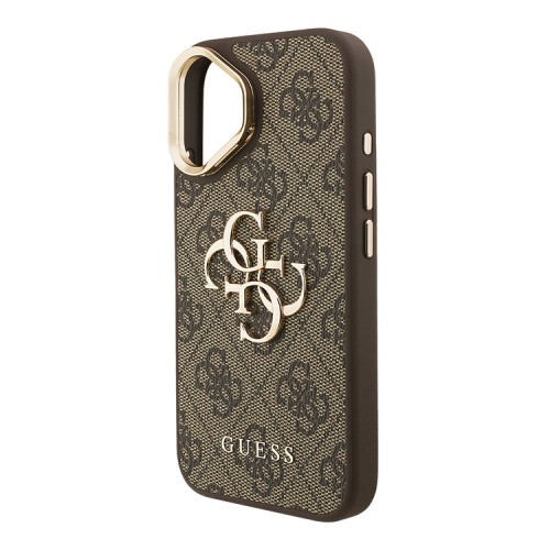 Guess для iPhone 16 чехол PU 4G Big metal logo and Camera Stand Hard Brown