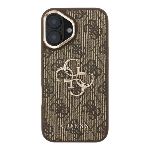 Guess для iPhone 16 чехол PU 4G Big metal logo and Camera Stand Hard Brown