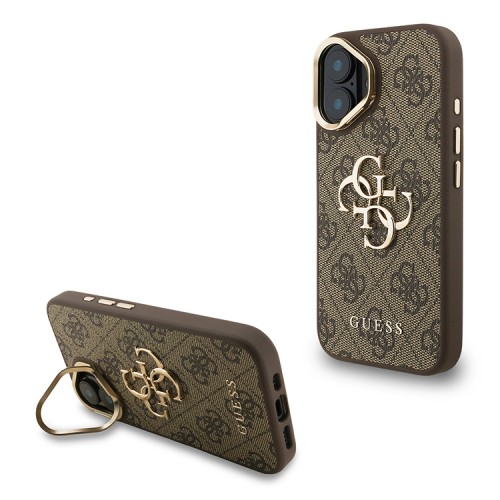 Guess для iPhone 16 чехол PU 4G Big metal logo and Camera Stand Hard Brown