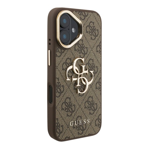 Guess для iPhone 16 чехол PU 4G Big metal logo and Camera Stand Hard Brown