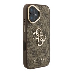 Guess для iPhone 16 чехол PU 4G Big metal logo and Camera Stand Hard Brown
