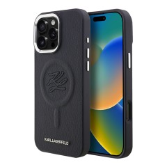 Karl Lagerfeld для iPhone 16 Pro чехол PU Initials & Metal logo Hard Navy (MagSafe)