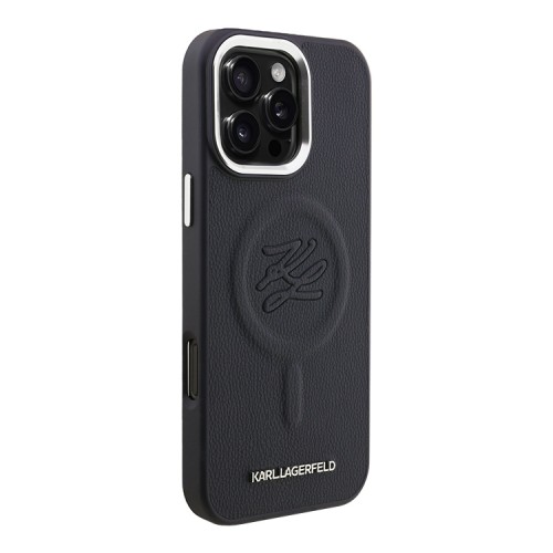 Karl Lagerfeld для iPhone 16 Pro чехол PU Initials & Metal logo Hard Navy (MagSafe)