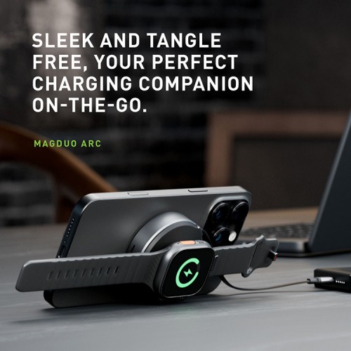 Energea Беспроводное СЗУ MagDuo Arc 2in1 iPhone +Apple Watch charger +retractable USB-C Cable Gunmetal