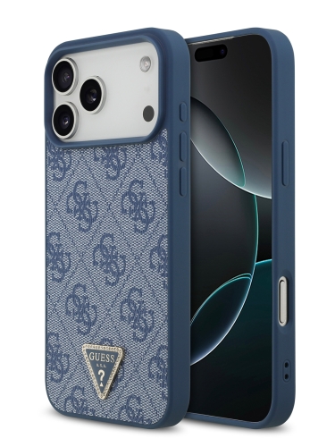 Guess для iPhone 17 Pro Max чехол PU 4G Triangle Diamond metal logo Hard Blue (MagSafe)