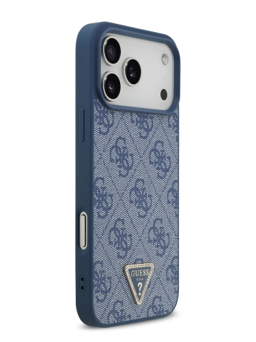 Guess для iPhone 17 Pro Max чехол PU 4G Triangle Diamond metal logo Hard Blue (MagSafe)
