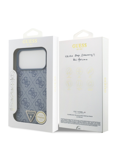Guess для iPhone 17 Pro Max чехол PU 4G Triangle Diamond metal logo Hard Blue (MagSafe)