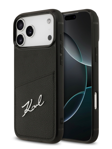 Karl Lagerfeld для iPhone 17 Pro Max чехол PU Signature logo with Cardslot Hard Black