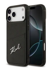 Karl Lagerfeld для iPhone 17 Pro Max чехол PU Signature logo with Cardslot Hard Black