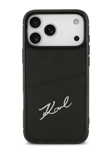 Karl Lagerfeld для iPhone 17 Pro Max чехол PU Signature logo with Cardslot Hard Black