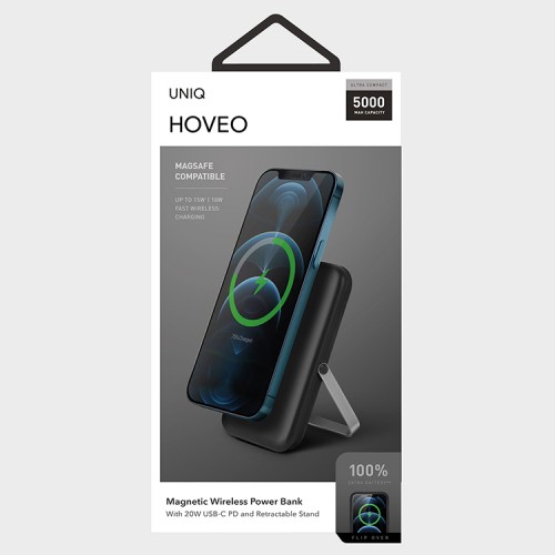 Аккумулятор Uniq HOVEO 5000W Magnetic wireless 15W, USB-C PD20W, Stand, Grey