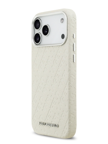 Karl Lagerfeld для iPhone 17 Pro Max чехол PU Full Wrapped Repeated logo Metal Cam Hard Beige (MagSafe)