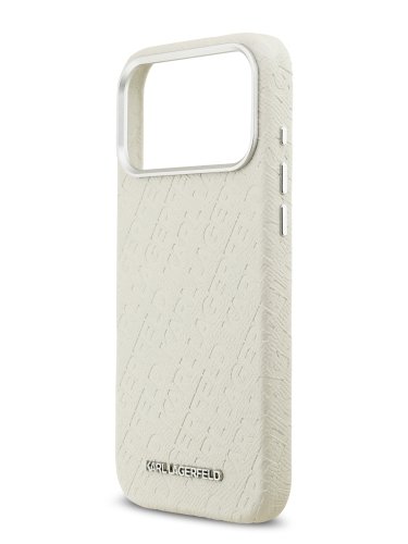 Karl Lagerfeld для iPhone 17 Pro Max чехол PU Full Wrapped Repeated logo Metal Cam Hard Beige (MagSafe)