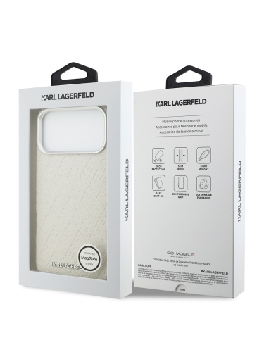 Karl Lagerfeld для iPhone 17 Pro Max чехол PU Full Wrapped Repeated logo Metal Cam Hard Beige (MagSafe)