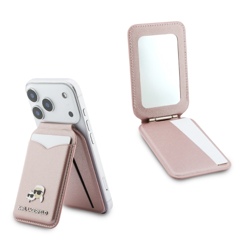 Karl Lagerfeldd картхолдер бумажник-стенд Wallet MagSafe Cardslot Stand with Mirror Saffiano NFT K&C metal Pink