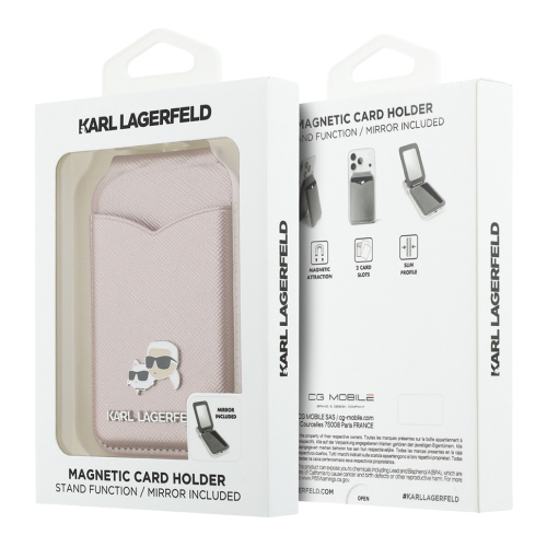 Karl Lagerfeldd картхолдер бумажник-стенд Wallet MagSafe Cardslot Stand with Mirror Saffiano NFT K&C metal Pink