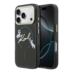 Karl Lagerfeld для iPhone 17 Pro Max чехол IML NFT Choupettes Script logo Metal Cam Black (MagSafe)