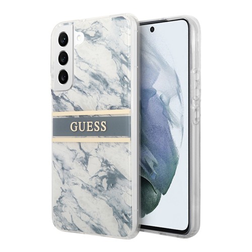 Чехол Guess Marble with Gold stripe Hard для Galaxy S22 Plus, синий