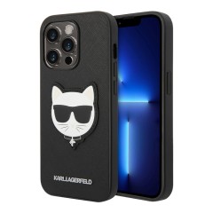 Karl Lagerfeld PU Saffiano Choupette head Patch Hard чехол для iPhone 14 Pro Max, черный