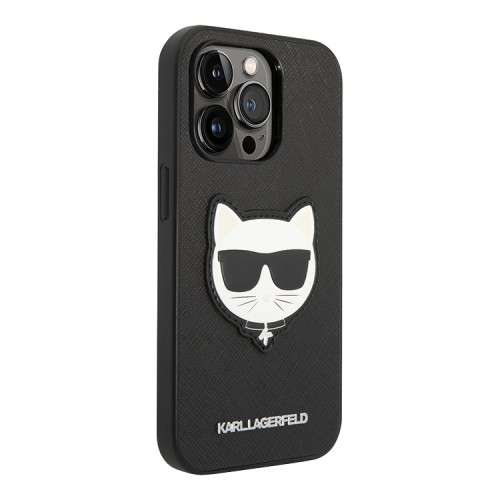 Karl Lagerfeld PU Saffiano Choupette head Patch Hard чехол для iPhone 14 Pro Max, черный