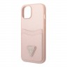 Чехол Guess PU Saffiano Double cardslot w Metal triangle logo Hard для iPhone 14, розовый