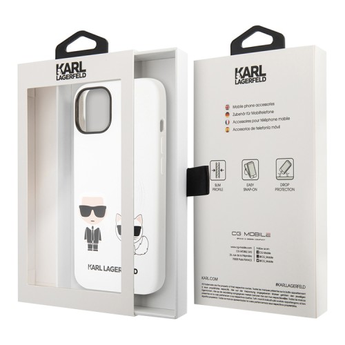 Чехол Lagerfeld Liquid silicone Karl & Choupette Hard для iPhone 14, белый