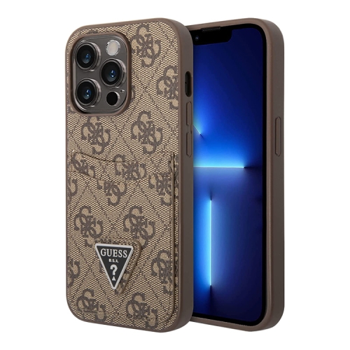 Чехол Guess PU 4G Double cardslot w Metal triangle logo Hard для iPhone 14 Pro Max, коричневый
